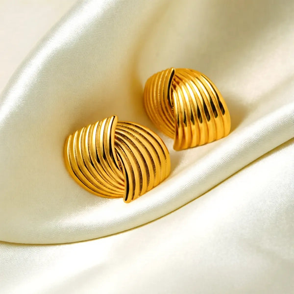 Gold Stainless Steel Anti Tarnish Luxe Radiant Swirl Studs For Women