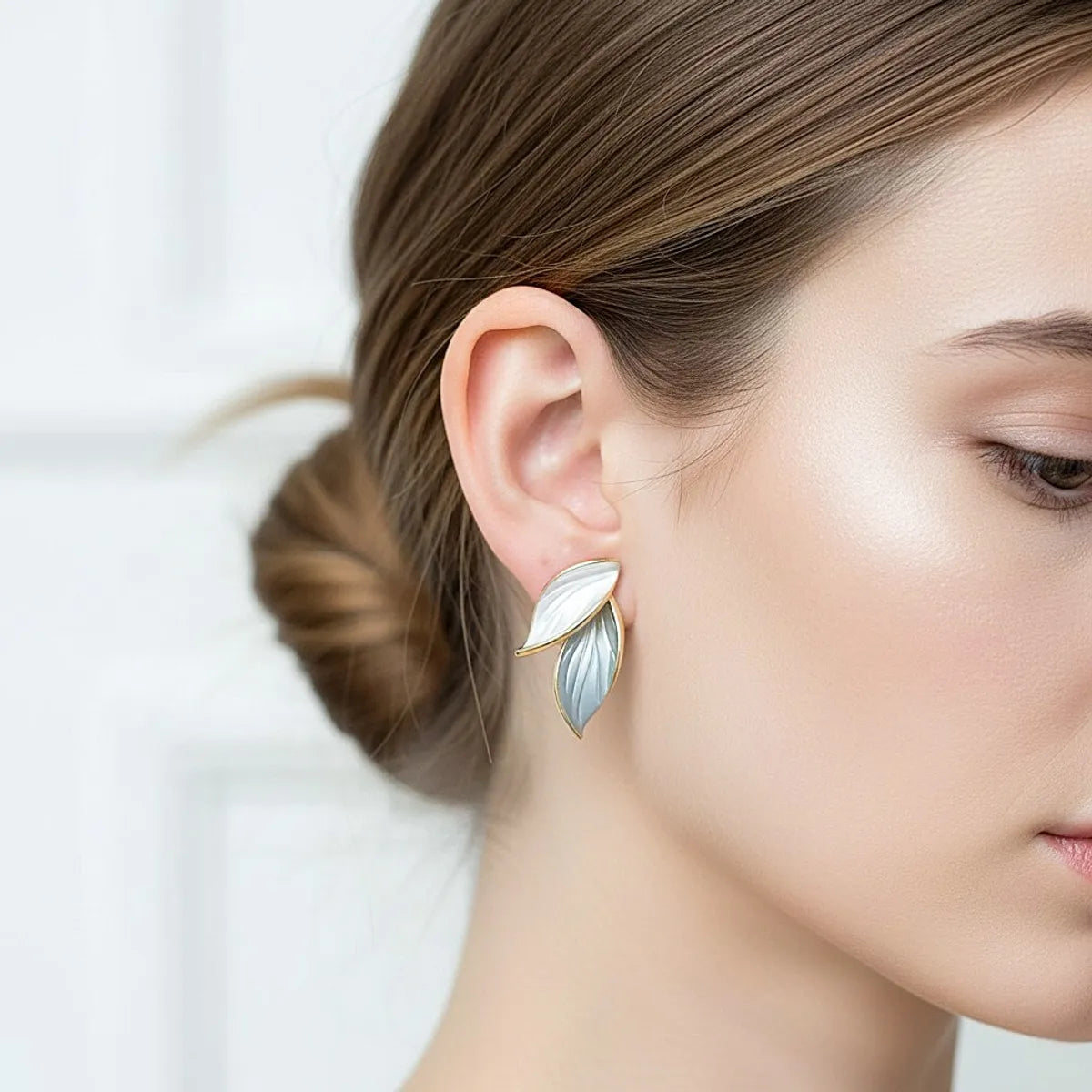 White Alloy Ocean Leaf Earrings For Women