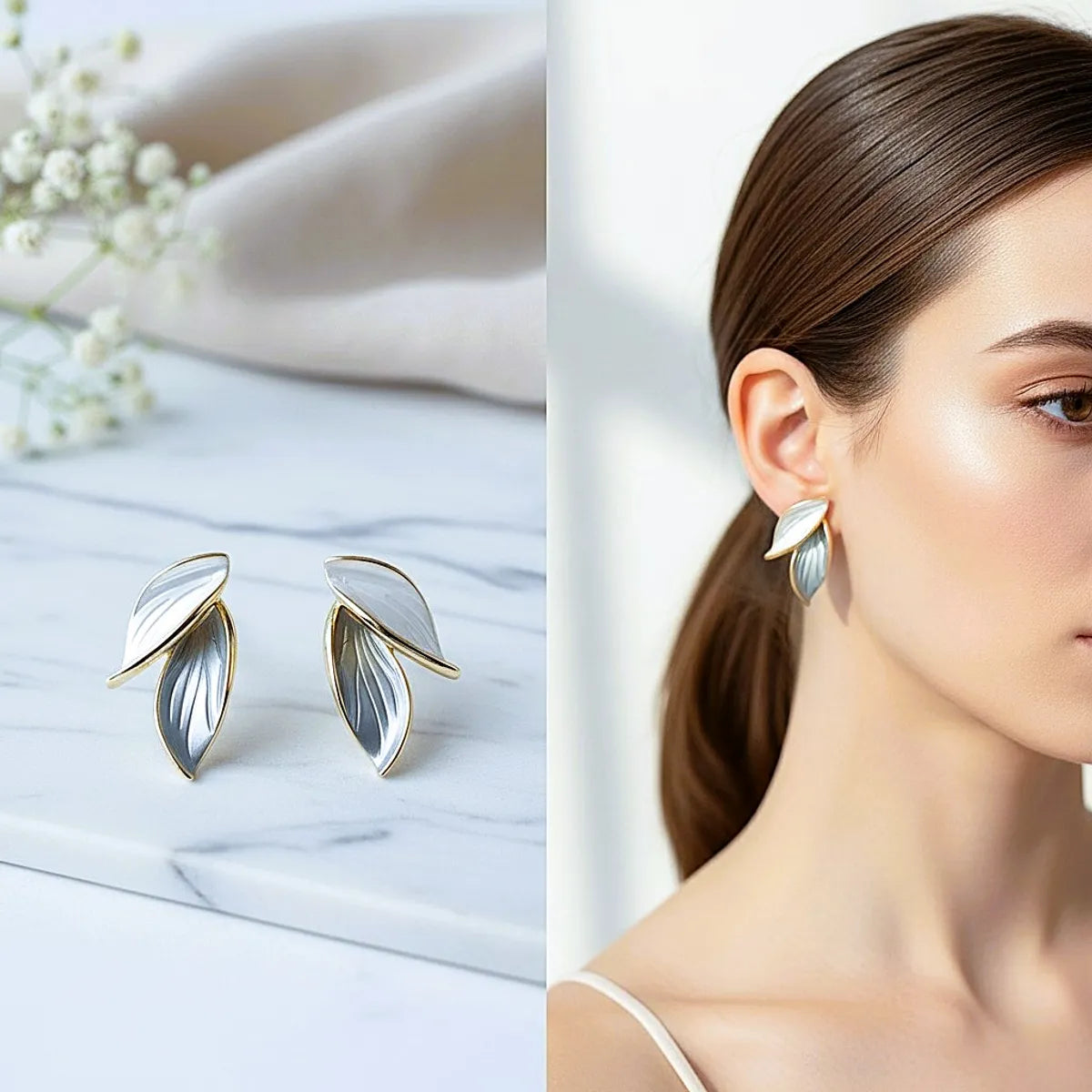 White Alloy Ocean Leaf Earrings For Women