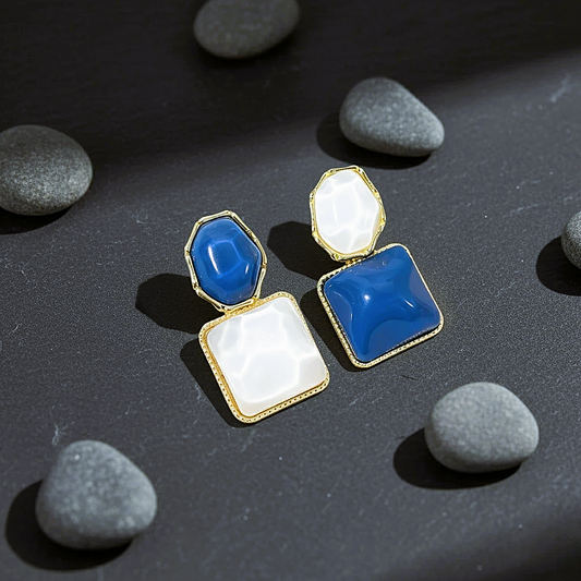 Blue & White Geometric Statement Earrings