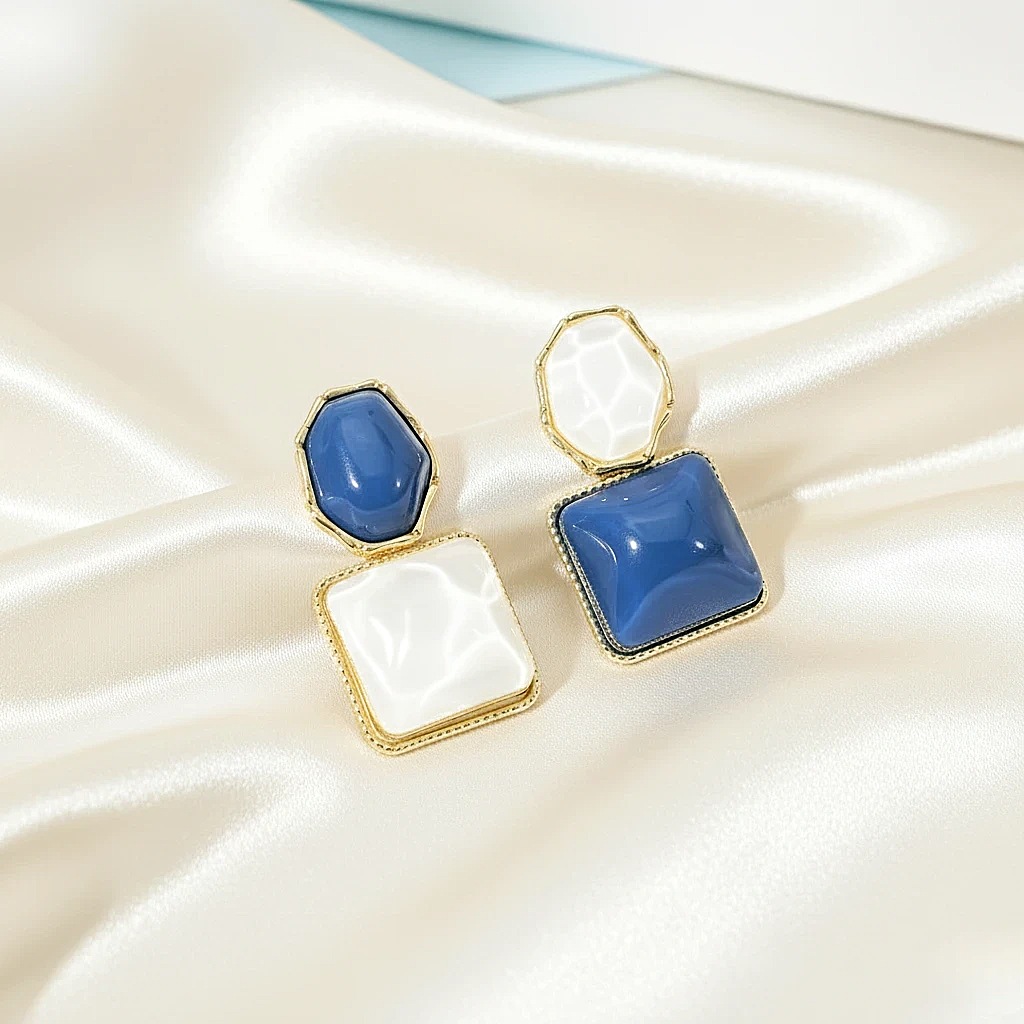 Blue & White Geometric Statement Earrings