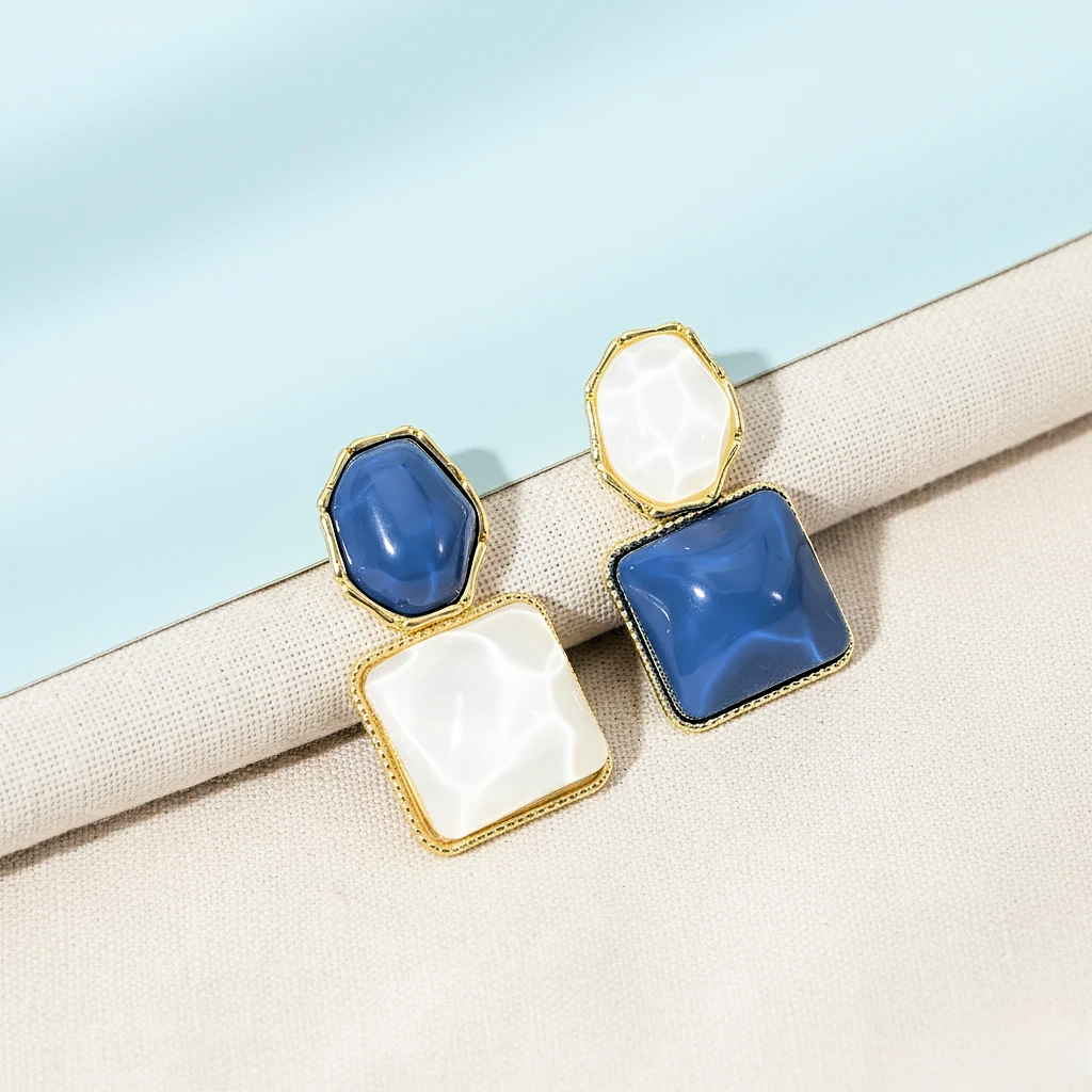 Blue & White Geometric Statement Earrings