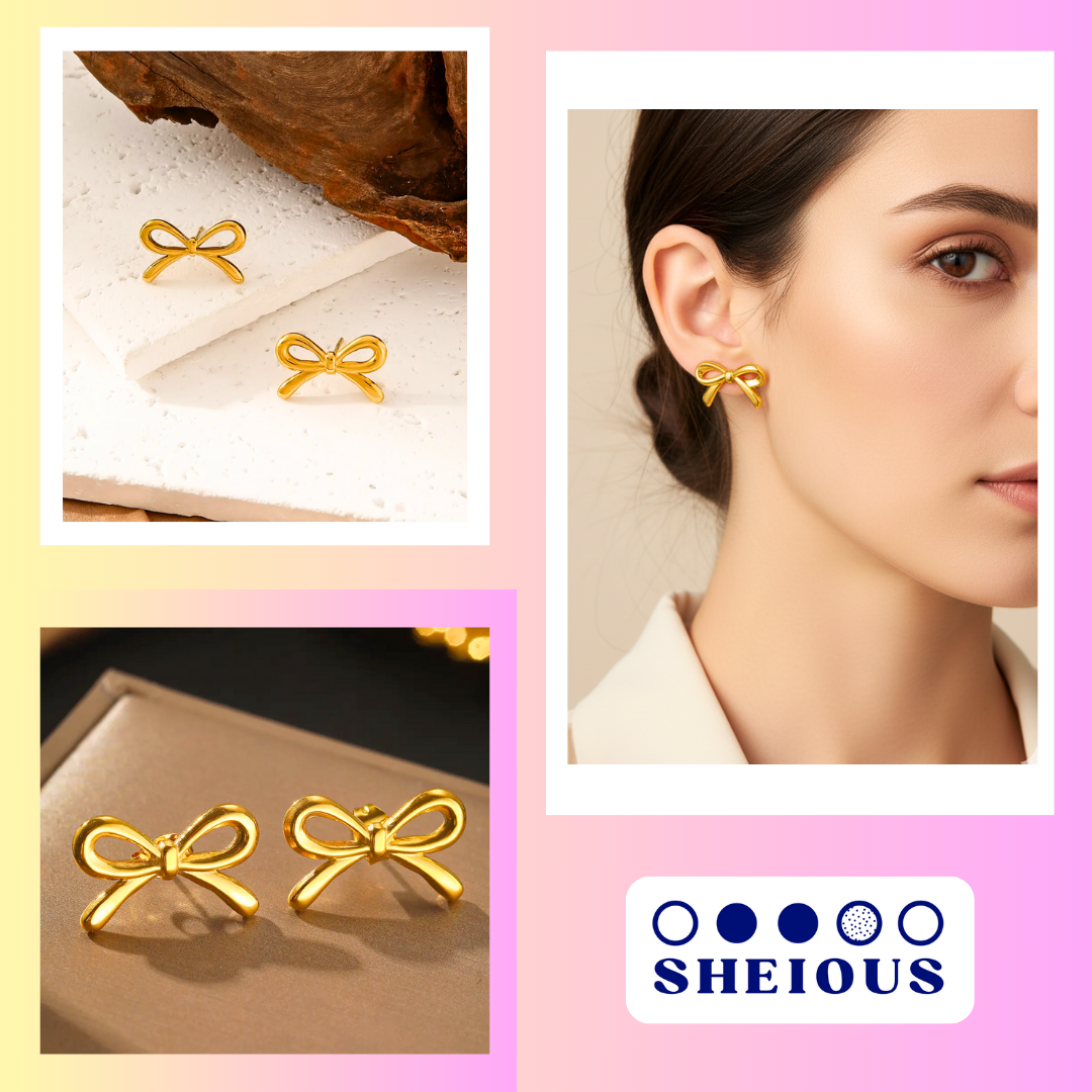 Gold Cute Ribbon Gold Studs For Women