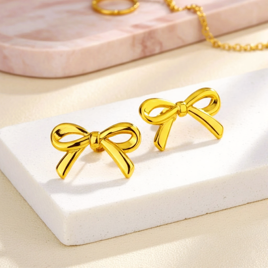 Gold Cute Ribbon Gold Studs For Women