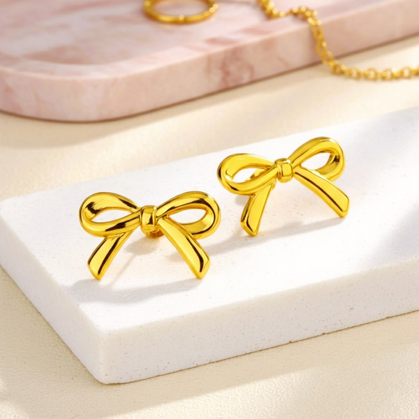 Gold Cute Ribbon Gold Studs For Women