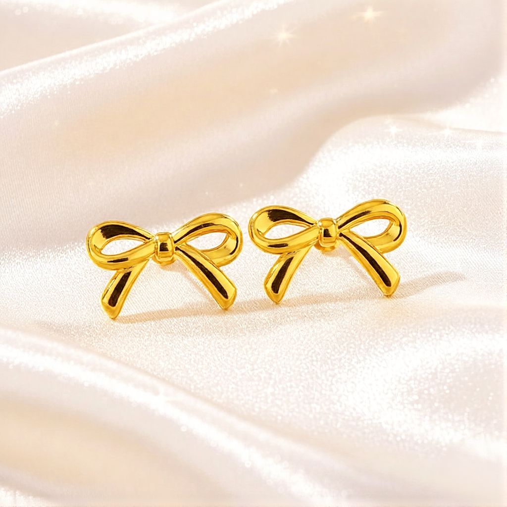 Gold Cute Ribbon Gold Studs For Women