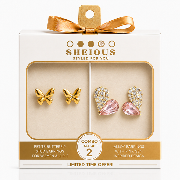 Combo (Set of 2) Petite Butterfly Stud Earrings for Women & Girls and Alloy Earrings with Pink Gem Inspired Design