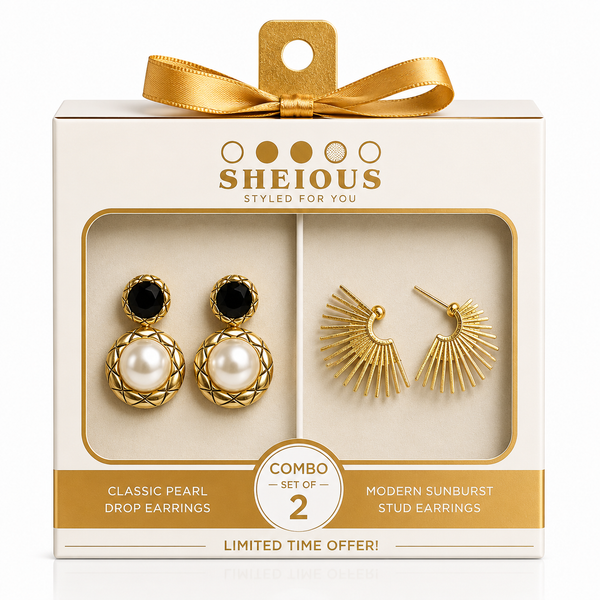 Combo (Set of 2) Elegant Pearl Stud & Gold Fan Statement Earrings