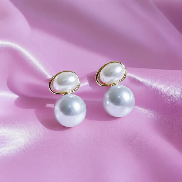 Silver Alloy Elegant Pearl Pair Drops For Women