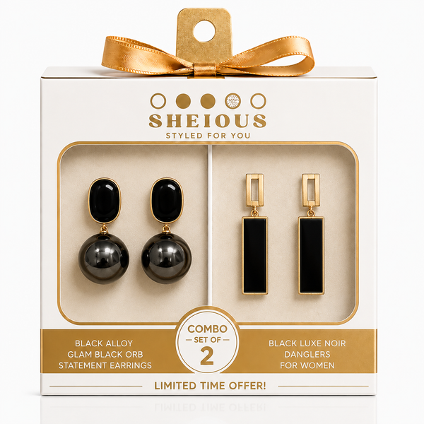 Combo (Set of 2) Black Alloy Glam Black Orb Statement Earrings and Black Luxe Noir Danglers For Women