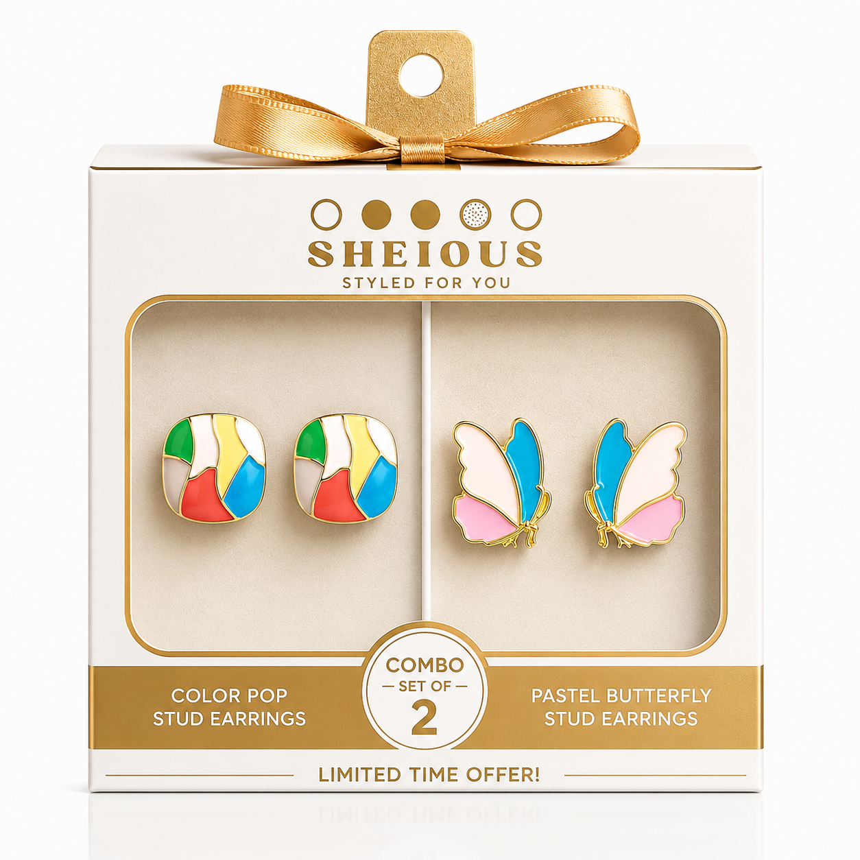 Combo (Set of 2) Color Pop Stud & Pastel Butterfly Earrings