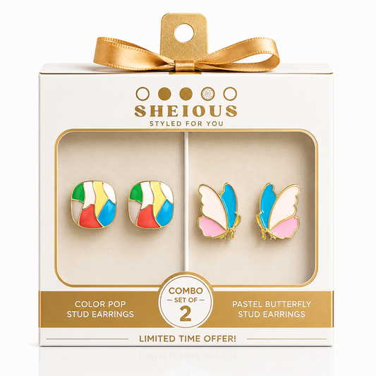 Combo (Set of 2) Color Pop Stud & Pastel Butterfly Earrings
