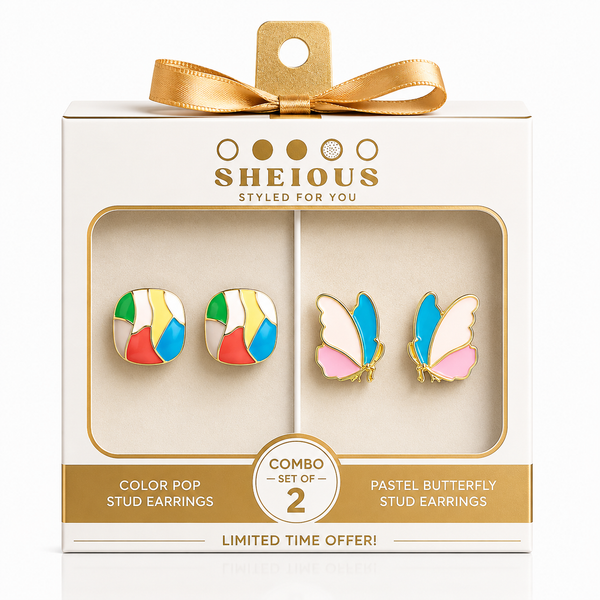 Combo (Set of 2) Color Pop Stud & Pastel Butterfly Earrings