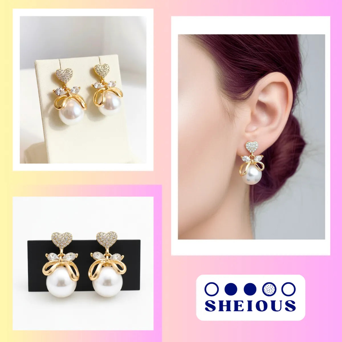 Combo (Set of 2) Colorful Enamel Stud & Pearl Heart Drop Earrings
