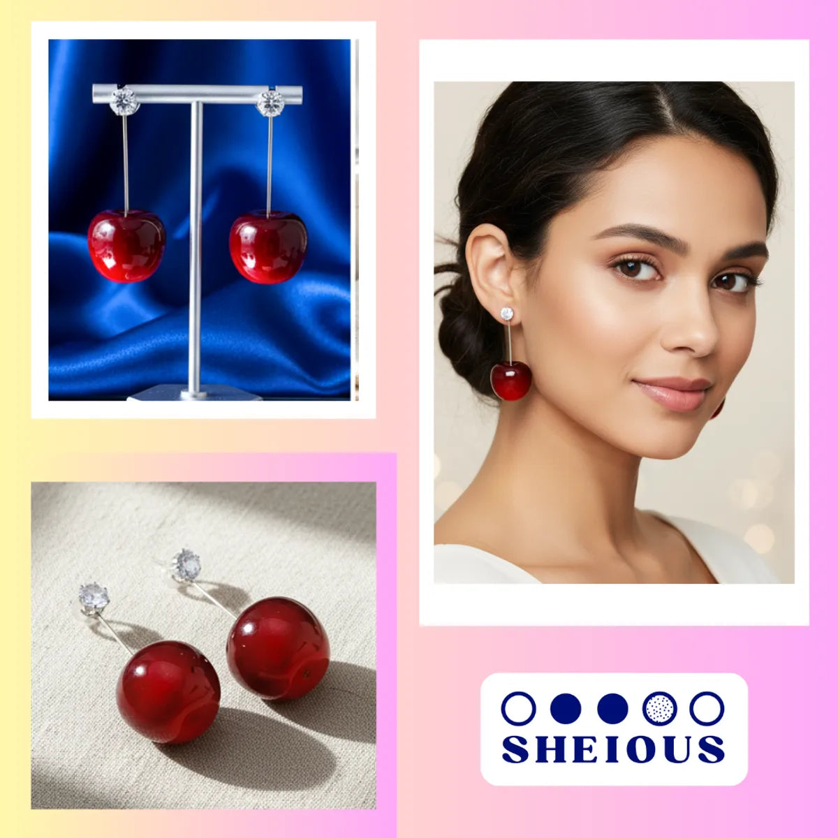 Combo (Set of 2) Red Cherry Drop & Black Glam Statement Earrings