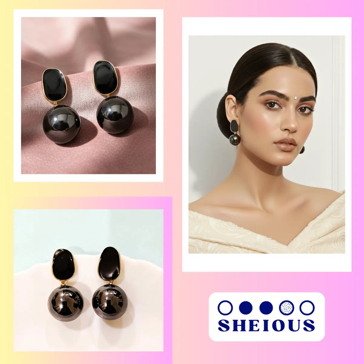 Combo (Set of 2) Black Alloy Glam Black Orb Statement Earrings and Black Luxe Noir Danglers For Women