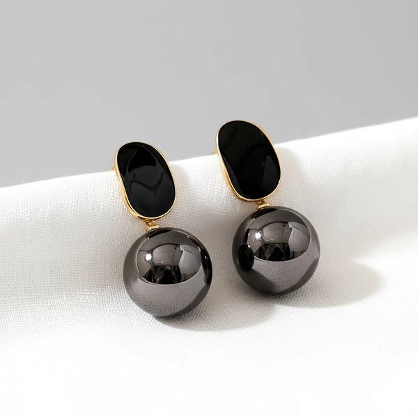 Black Alloy Glam Black Orb Statement Earrings